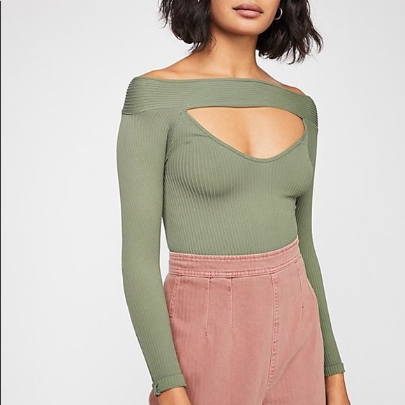 Free People Tops - Free People Off the Shoulder Long Sleeve Top Green